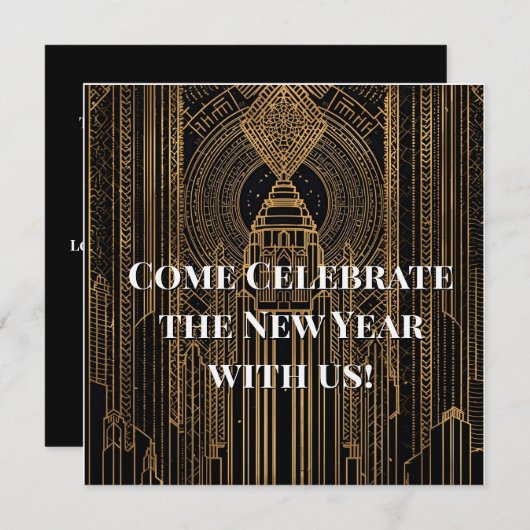 Black and Gold Art Deco Invitation Einladung (Vorne/Hinten)
