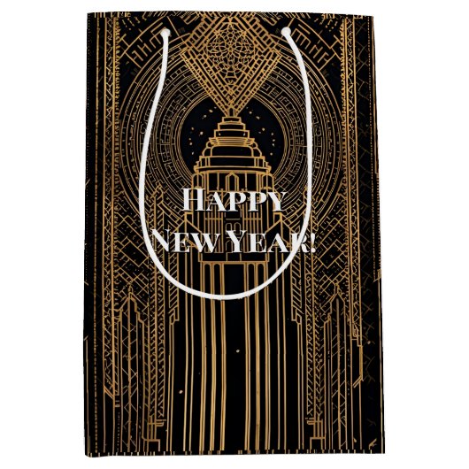 Black and Gold Art Deco Mittlere Geschenktüte (Vorderseite)
