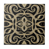 Black and Gold Art Deco Ornate Design Fliese (Vorderseite)