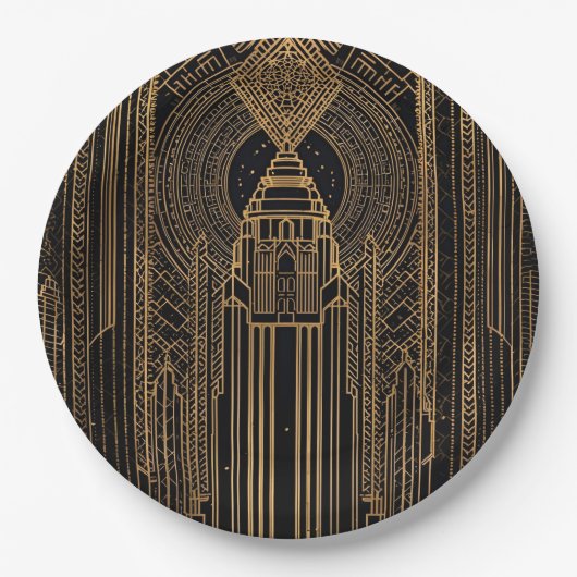 Black and Gold Art Deco Paper Napkin Pappteller (Vorderseite)