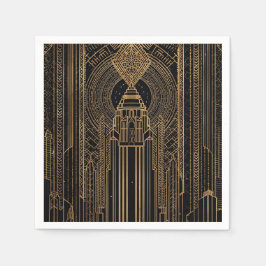Black and Gold Art Deco Paper Napkin Serviette