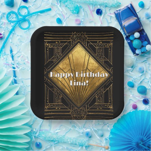 Black and Gold Art Deco Paper Napkins Pappteller (Party)
