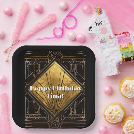 Black and Gold Art Deco Paper Napkins Pappteller (Party)