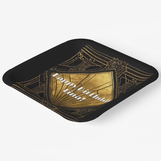 Black and Gold Art Deco Paper Napkins Pappteller (Gewinkelt)