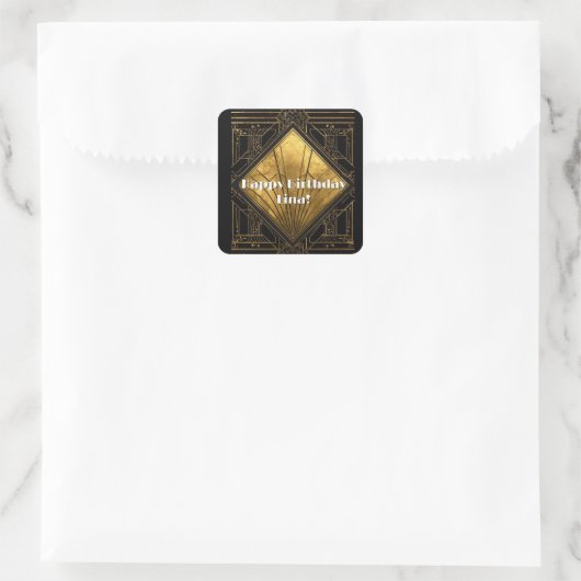 Black and Gold Art Deco Paper Napkins Quadratischer Aufkleber (Tasche)