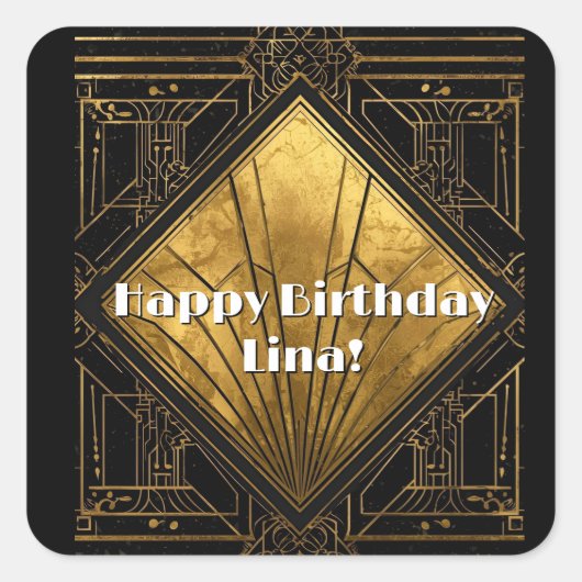 Black and Gold Art Deco Paper Napkins Quadratischer Aufkleber (Vorderseite)