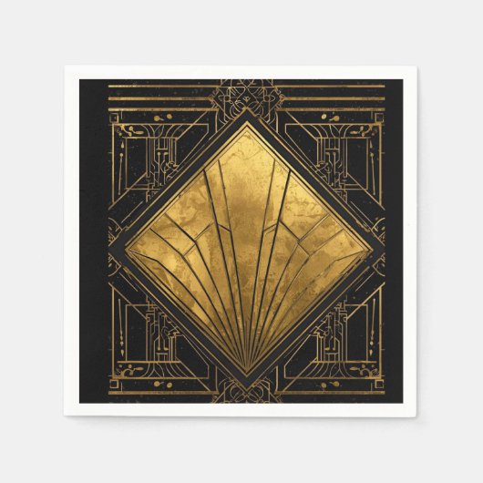 Black and Gold Art Deco Paper Napkins Serviette (Vorderseite)