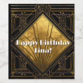 Black and Gold Art Deco Paper Napkins Weinetikett (Einzelnes Label)