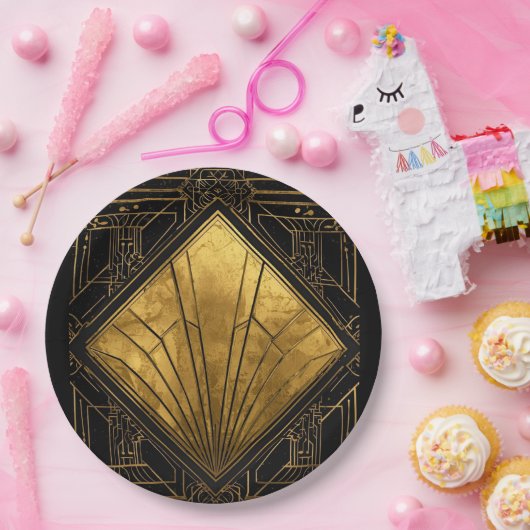 Black and Gold Art Deco  Pappteller (Party)