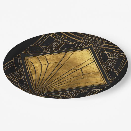 Black and Gold Art Deco Pappteller (Schrägansicht)
