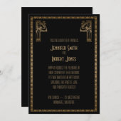 Black and Gold Art Deco Peacock Einladung zur Hoch (Vorne/Hinten)