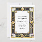 Black and Gold Art Deco QR Code RSVP Wedding Einladung (Vorderseite)