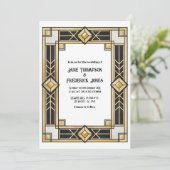 Black and Gold Art Deco QR Code RSVP Wedding Einladung (Stehend Vorderseite)