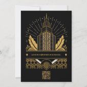 Black and Gold Art Deco QR Code RSVP Wedding Einladung (Rückseite)