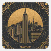 Black and Gold Art Deco Quadratischer Aufkleber (Vorderseite)