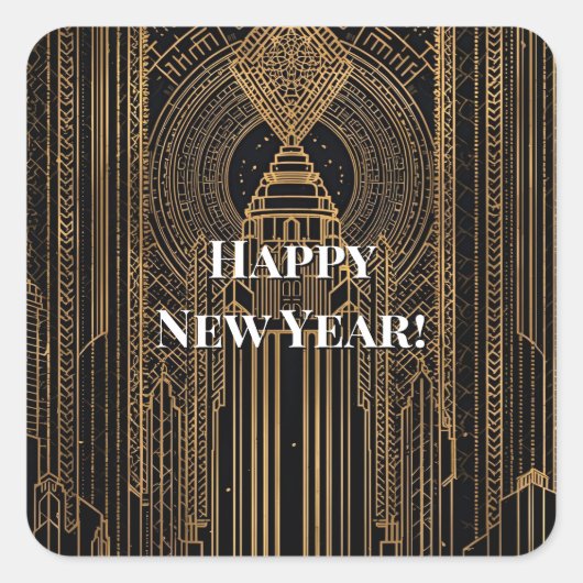 Black and Gold Art Deco  Quadratischer Aufkleber (Vorderseite)