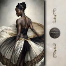 Black and Gold Ballerina in Flowing Tulle Decoupag