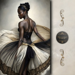 Black and Gold Ballerina in Flowing Tulle Decoupag Seidenpapier