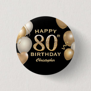 Black and Gold Ballons der 80. Geburtstagsparty Button