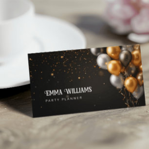 Black and Gold Ballons Party Planer Business Card Visitenkarte