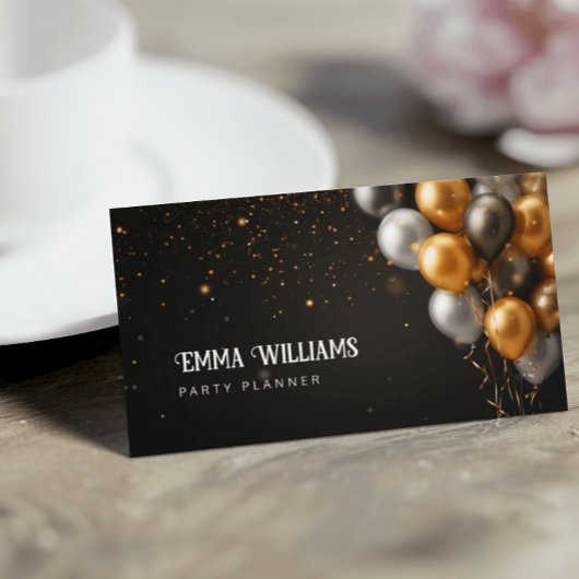 Black and Gold Ballons Party Planer Business Card Visitenkarte
