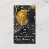 Black and Gold Balloon Party Planer Business Card Visitenkarte (Vorderseite)