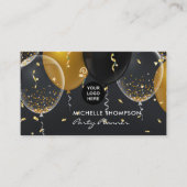 Black and Gold Balloon Party Planer Business Card Visitenkarte (Vorderseite)