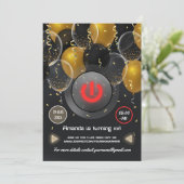 Black and Gold Balloon Virtual Birthday Party Einladung (Stehend Vorderseite)