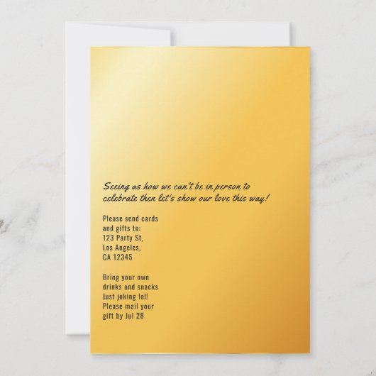 Black and Gold Balloon Virtual Birthday Party Einladung (Rückseite)