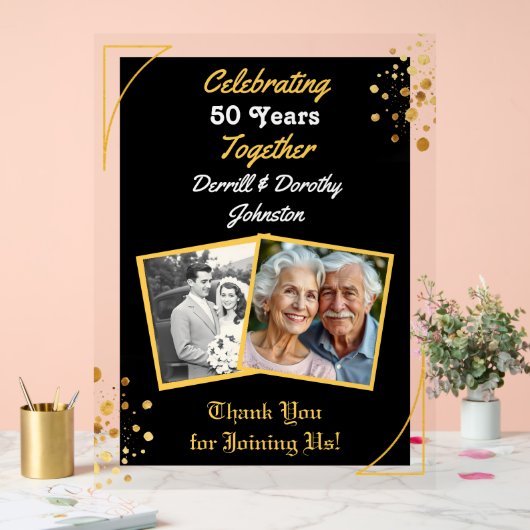 Black and Gold Balloons 50 Jahre Acrylschild (Hochzeit)