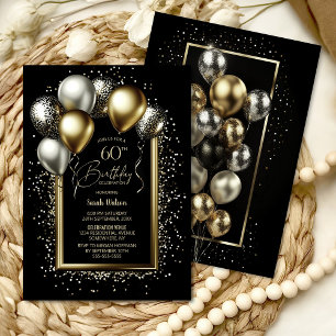 Black and Gold Balloons 60. Geburtstagsparty Einladung