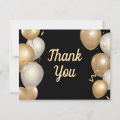 Black and Gold Balloons Confetti Danke Karte (Vorderseite)