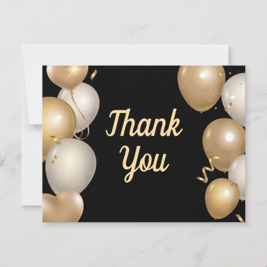 Black and Gold Balloons Confetti Danke Karte (Vorderseite)