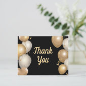 Black and Gold Balloons Confetti Danke Karte (Stehend Vorderseite)