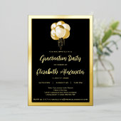 Black and Gold Balloons Graduation Party Folieneinladung (Stehend vorne)