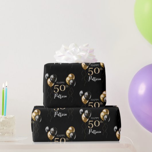 Black and Gold Balloons Happy 50. Geburtstag Geschenkpapier (Partygeschenke)
