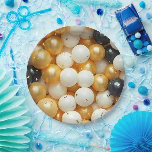 Black and Gold Balloons Jubiläum Pappteller (Party)