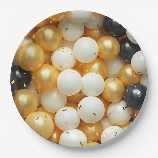 Black and Gold Balloons Jubiläum Pappteller (Vorderseite)