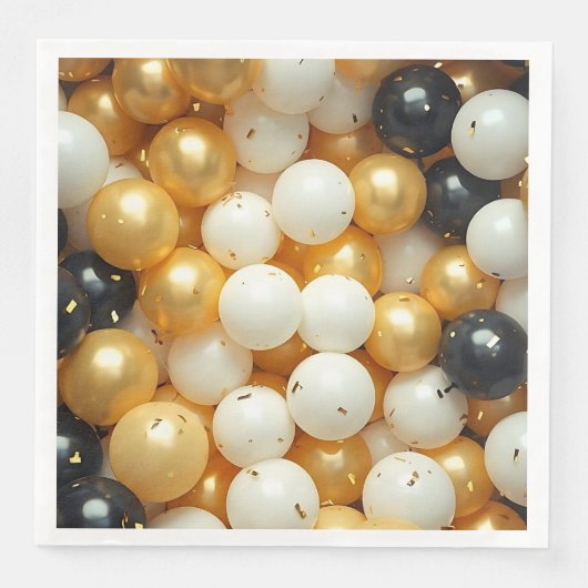 Black and Gold Balloons Jubiläum Serviette (Vorderseite)