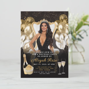 Black and Gold Balloons Royal zum Geburtstag Einla Einladung