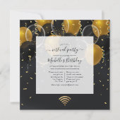 Black and Gold Balloons Virtual Birthday Party Einladung (Vorderseite)