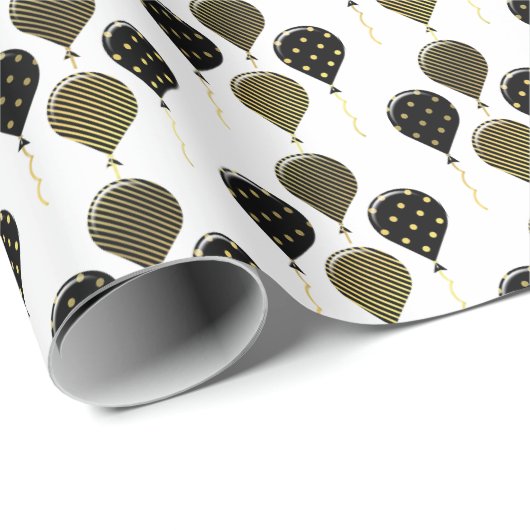 Black and Gold Balloons Wrapping Geschenkpapier (Rolleneckpunkt)