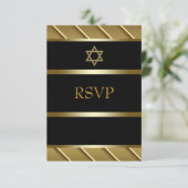 Black and Gold Bar Mitzvah UAWG RSVP Karte (Stehend Vorderseite)