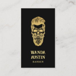 Black and Gold Barber Skull Barbershop Visitenkarte