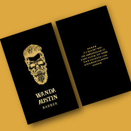 Black and Gold Barber Skull Barbershop Visitenkarte