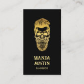 Black and Gold Barber Skull Barbershop Visitenkarte (Vorderseite)