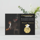 Black and Gold Basketball Abschluss Ankündigung (Stehend Vorderseite)