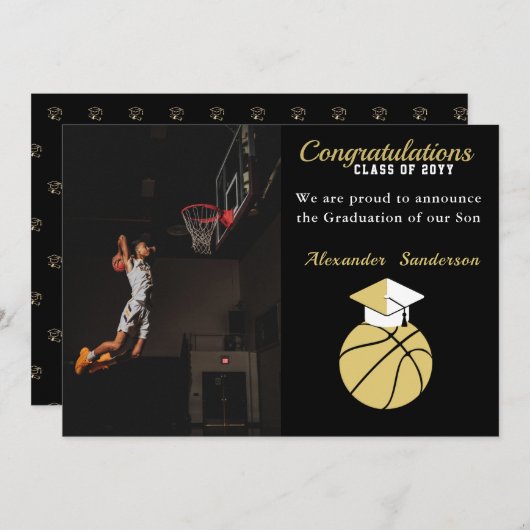 Black and Gold Basketball Abschluss Ankündigung (Vorne/Hinten)
