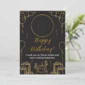 Black and Gold Birthday Card Einladung (Stehend Vorderseite)