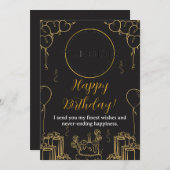 Black and Gold Birthday Card Einladung (Vorne/Hinten)